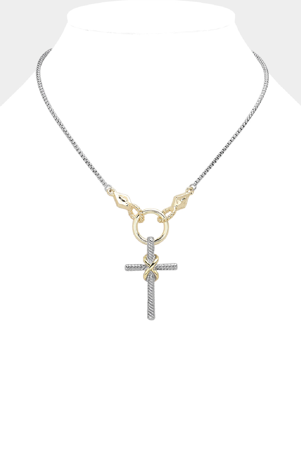 Gold Plated 2 Tone Cross Necklace