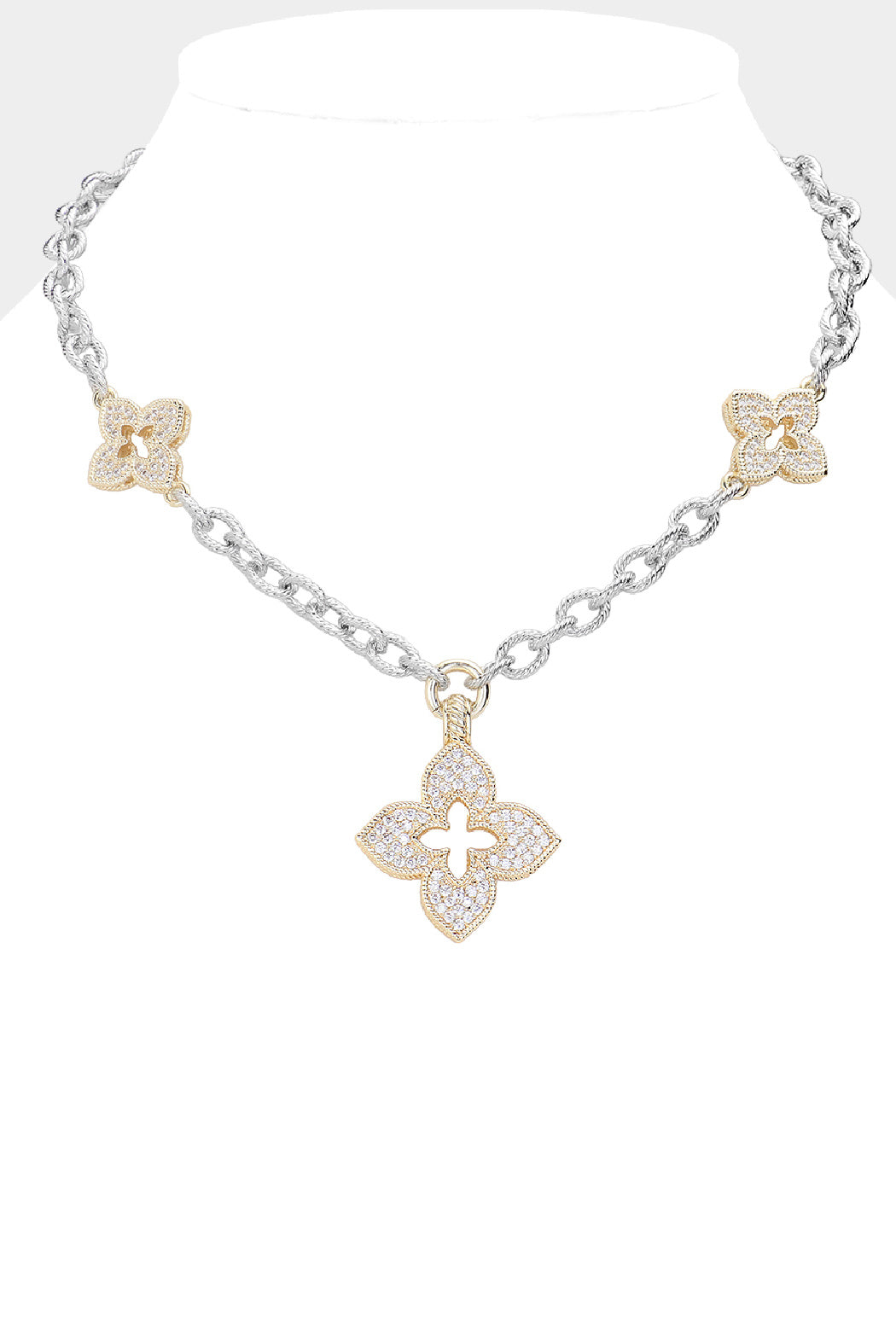 2 Tone Cz Clover Necklace