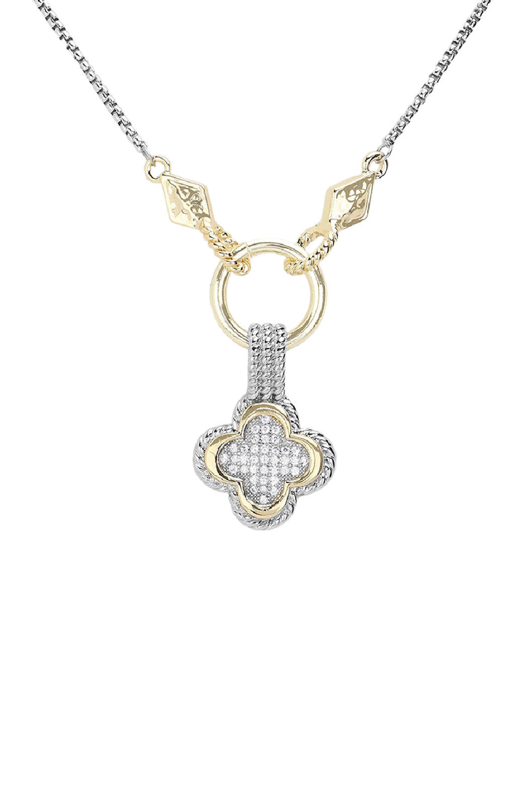 Gold Plated 2 Tone Pave Clover Necklace