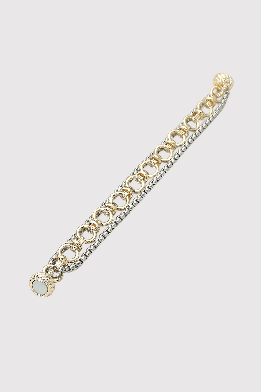Gold and silver chain magnetic bracelet with oval ring links and clasp ends