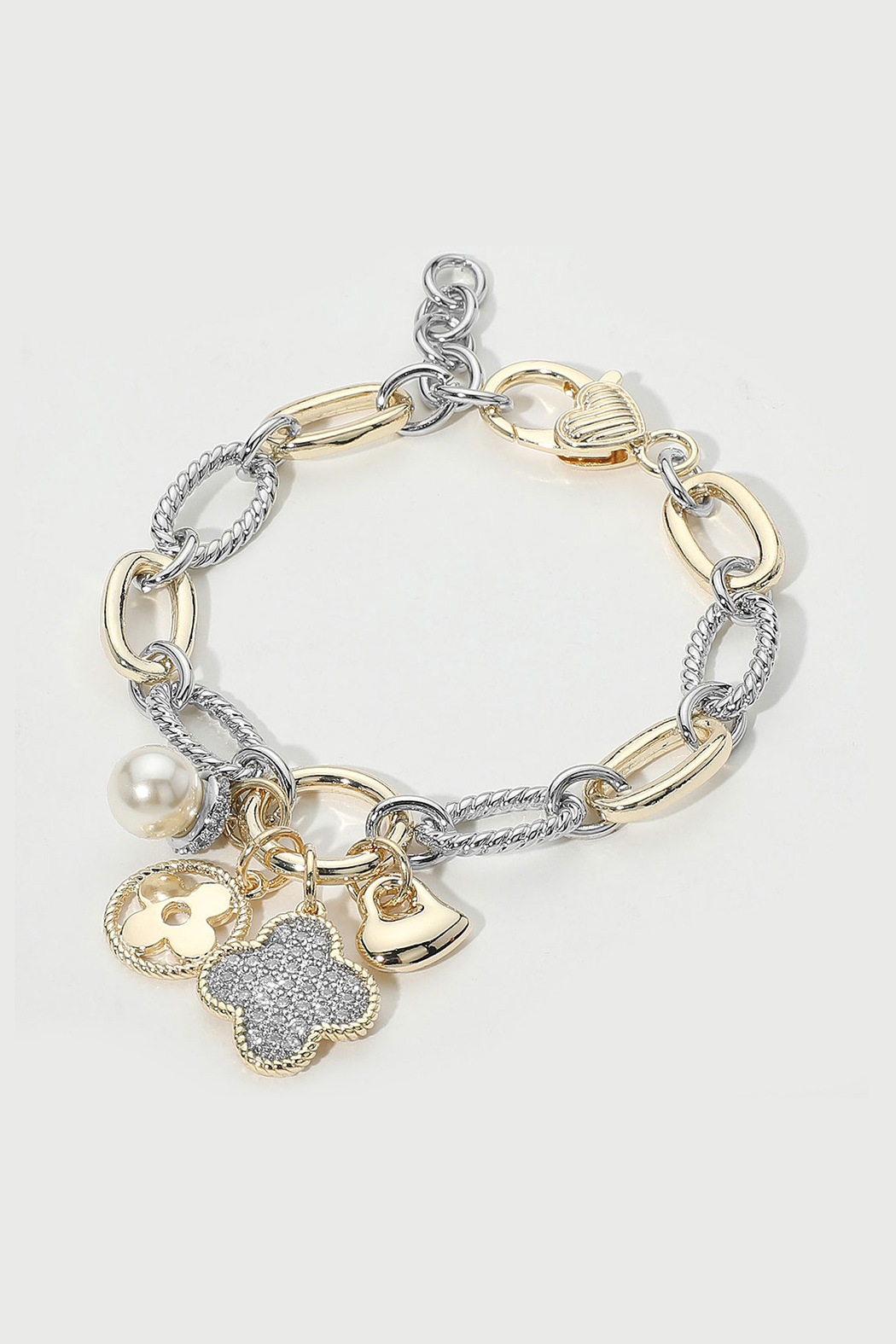 Gold Plated 2 Tone Clover Heart Bracelet