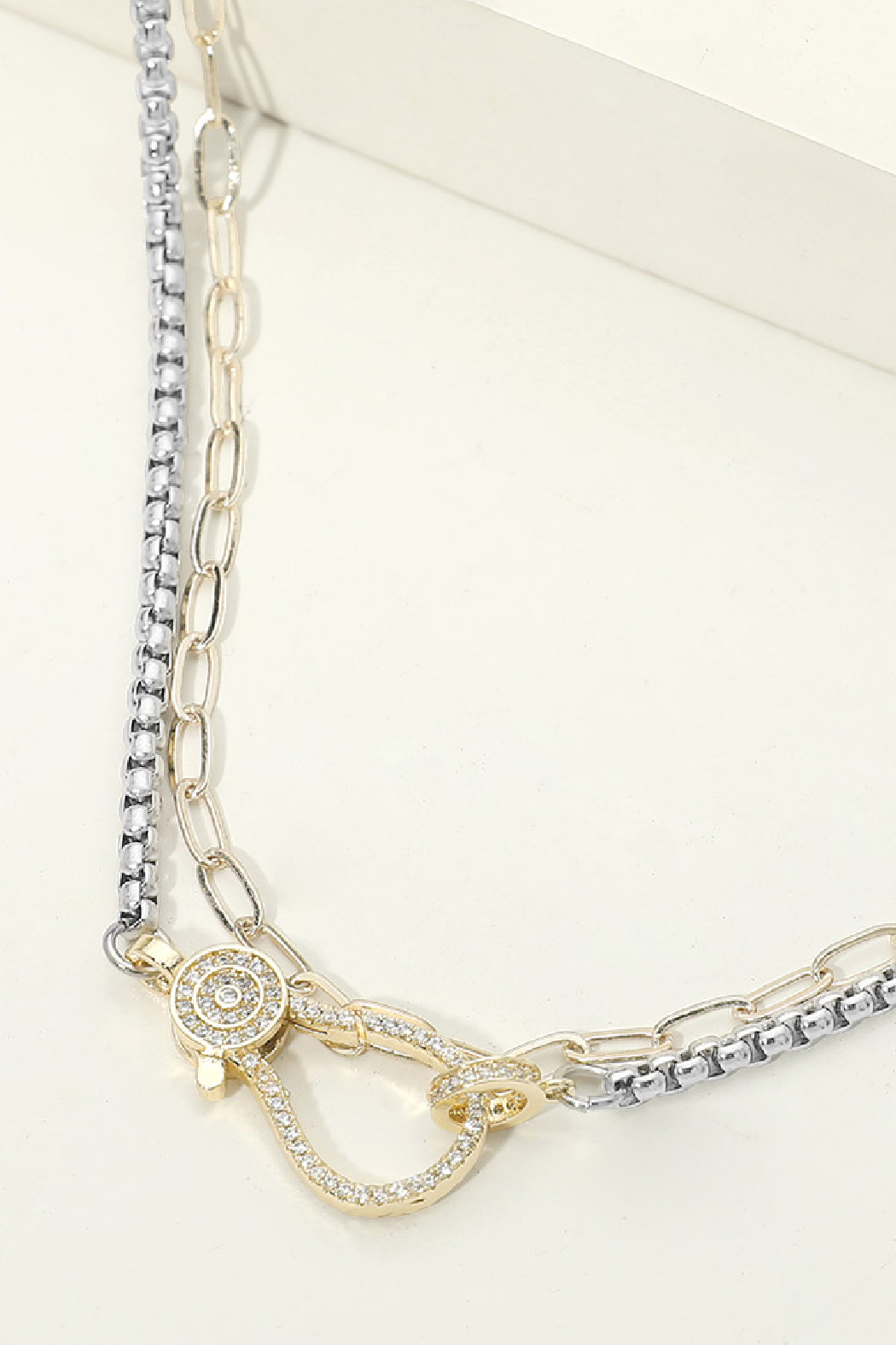 Gold Plated 2 Tone Clasp Pendant Necklace