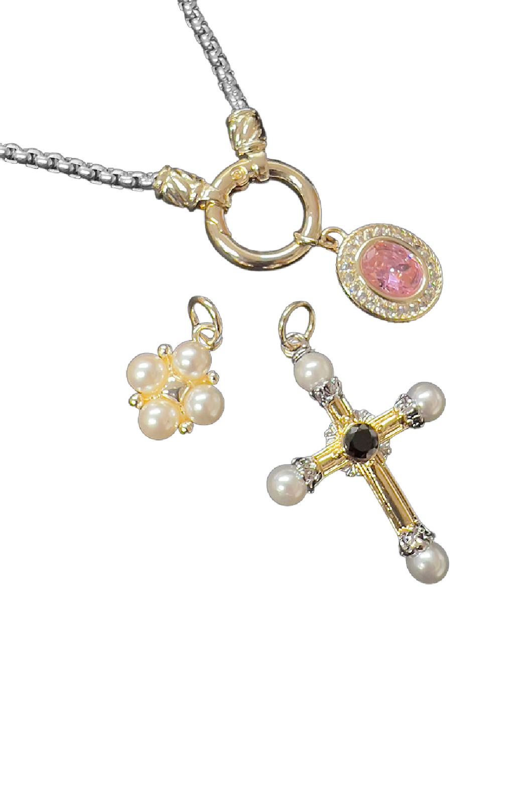 Gold Plated 2 Tone 3 Charm Necklace