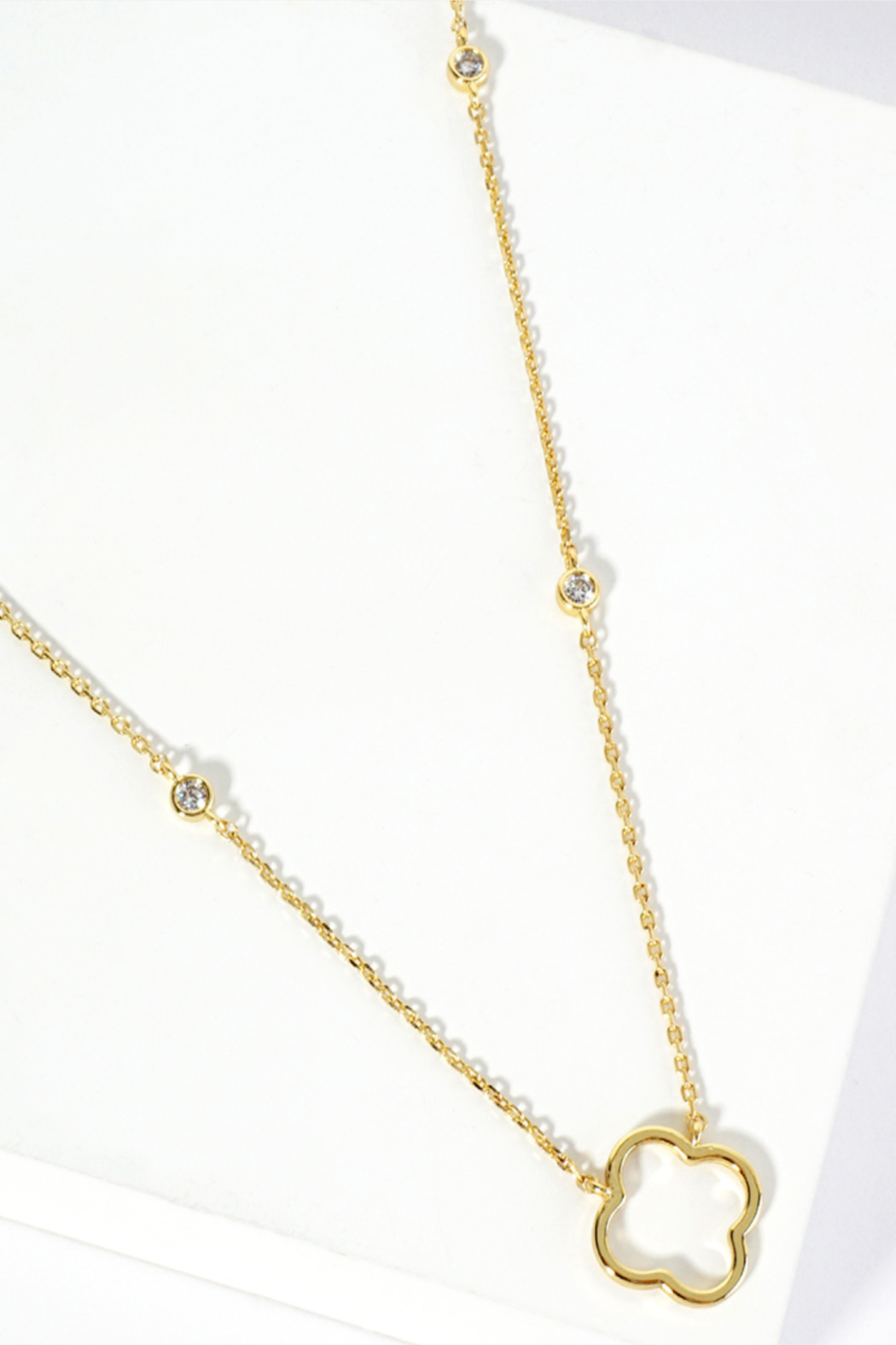 Gold Plated Cubic Zirconia Clover Necklace