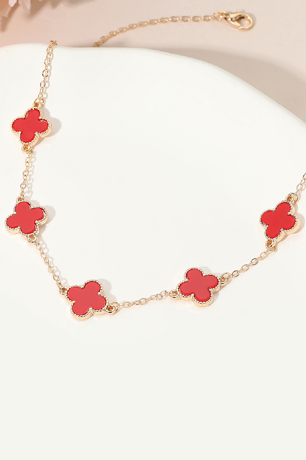 Gold Plated Lucky 5 Clover Stone Clover Necklace