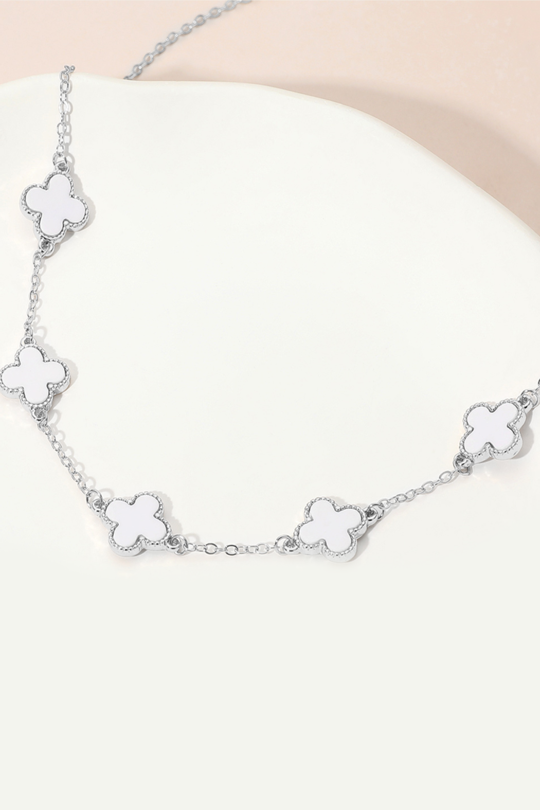 Gold Plated Lucky 5 Clover Stone Clover Necklace