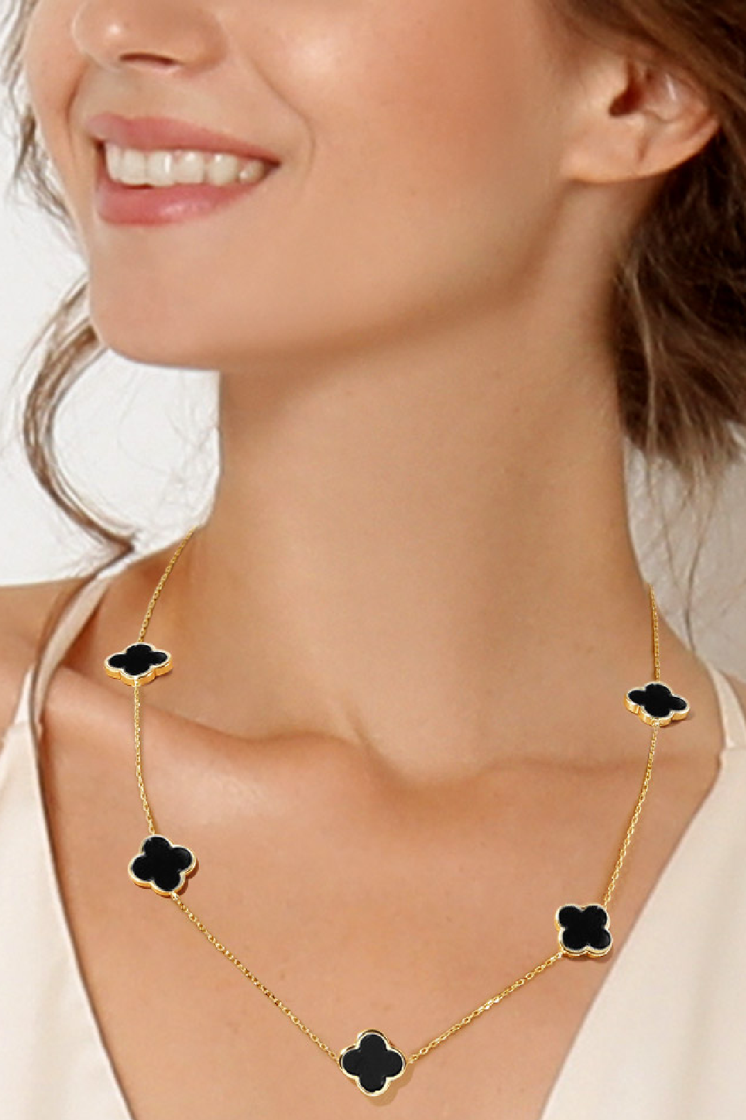 Gold Plated 5 Stone Clover Necklace
