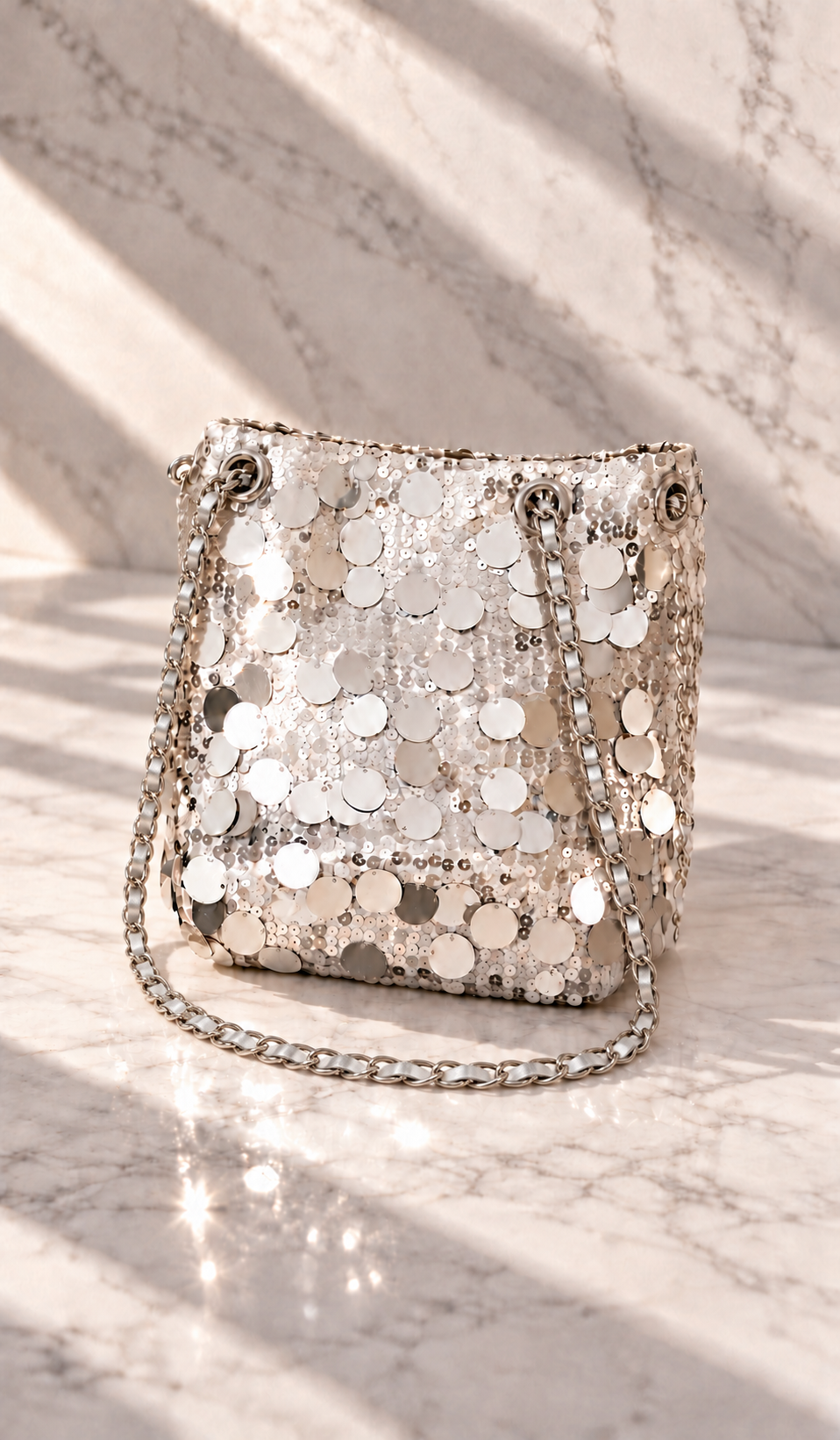 Silver Sequin Bucket Bag