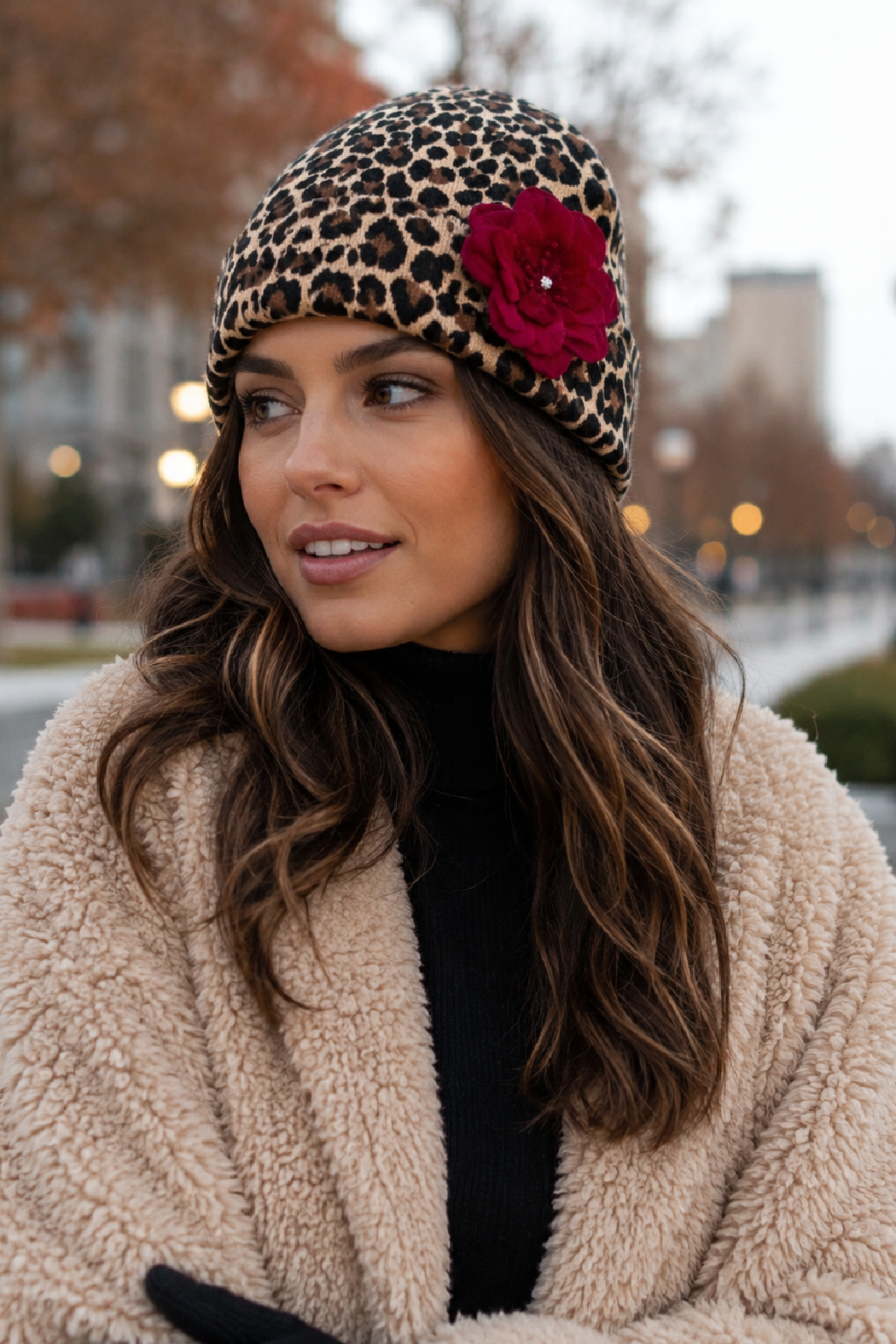 Leopard and Rose Beanie