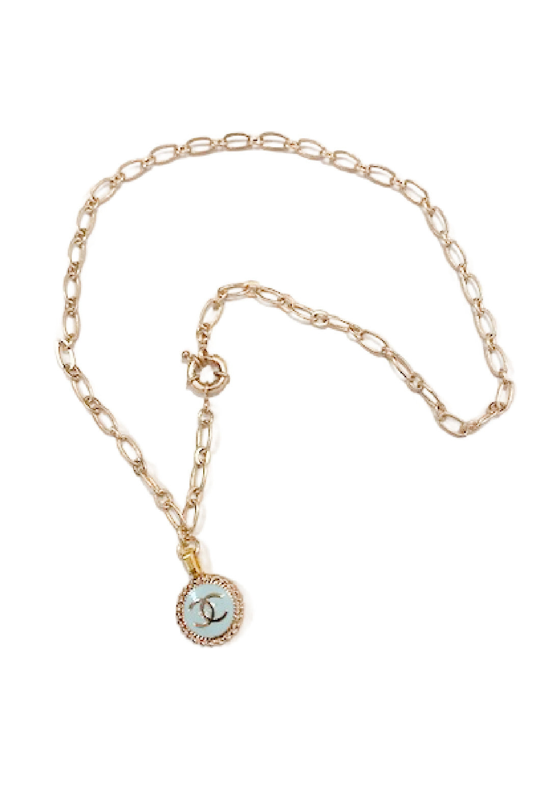 Aqua Chanel Button Necklace