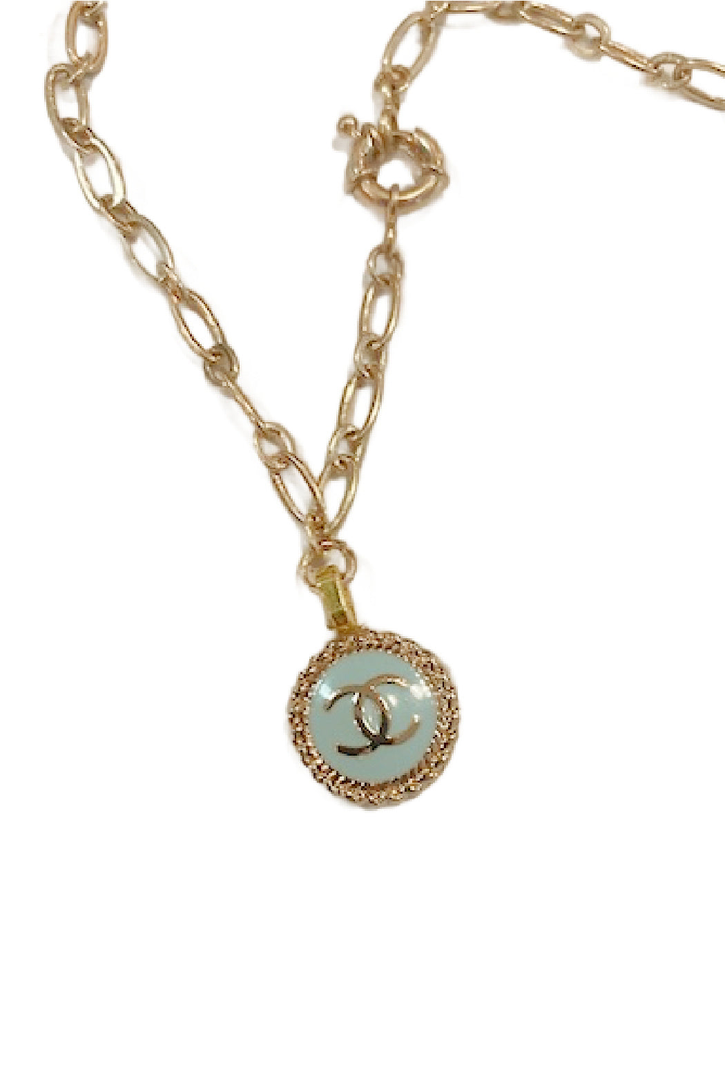 Aqua Chanel Button Necklace