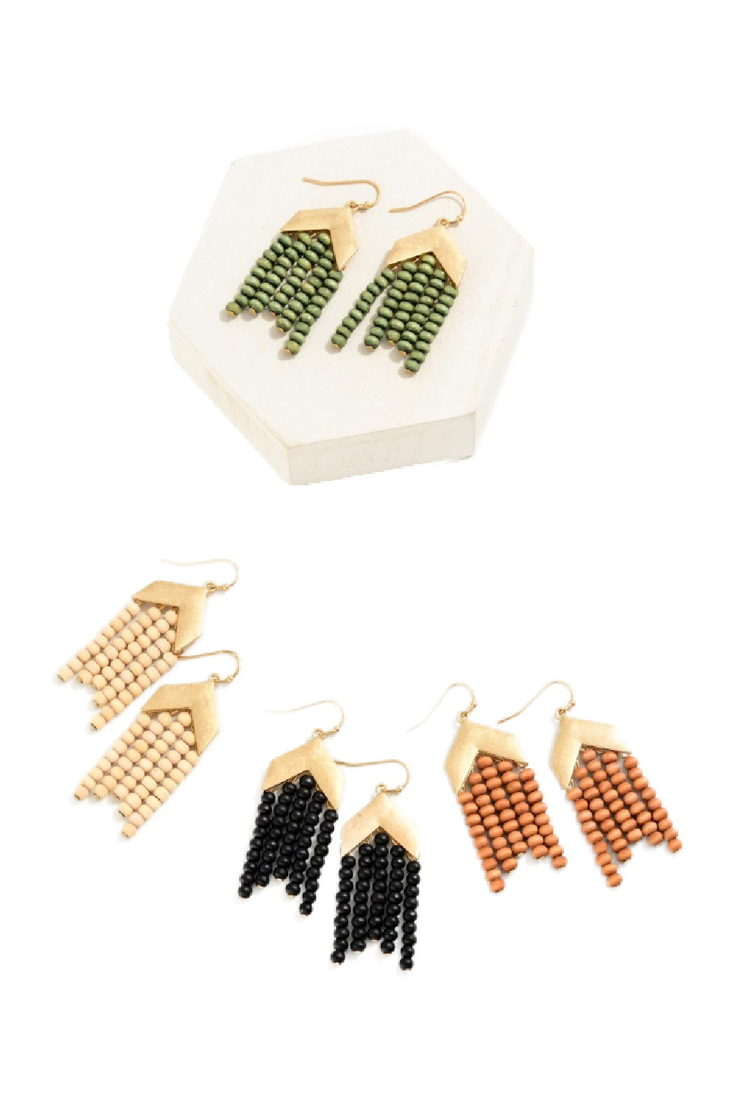 Wooden Bead Chevron Earrings