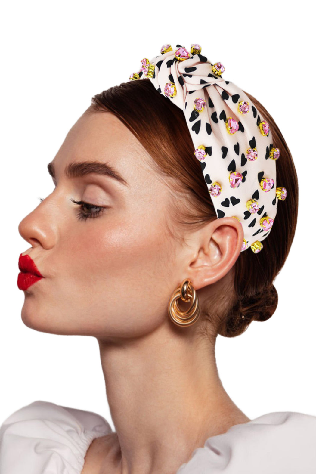 Black Hearts & Pink Stoned Top Knot Headband