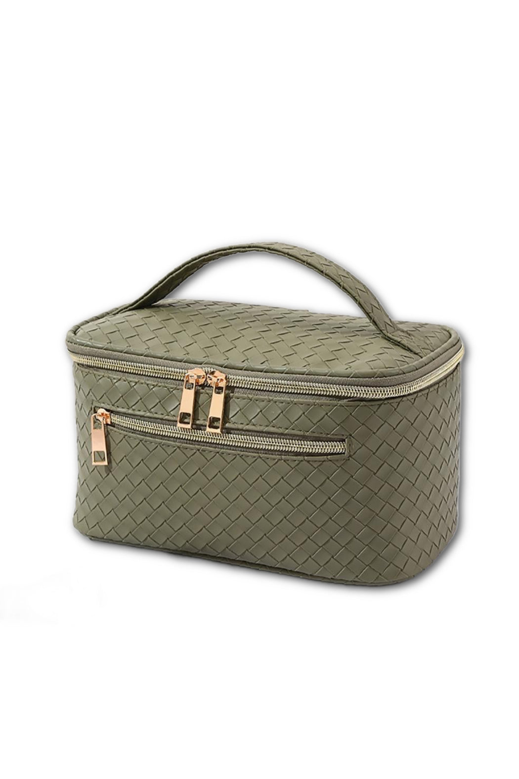 Basketweave Vegan Leather Travel Pouch