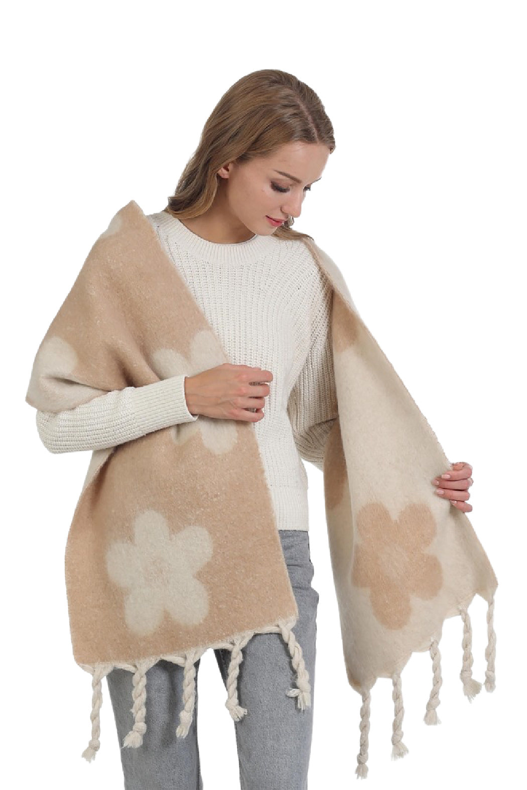 Flower Twisted Fringe Scarf