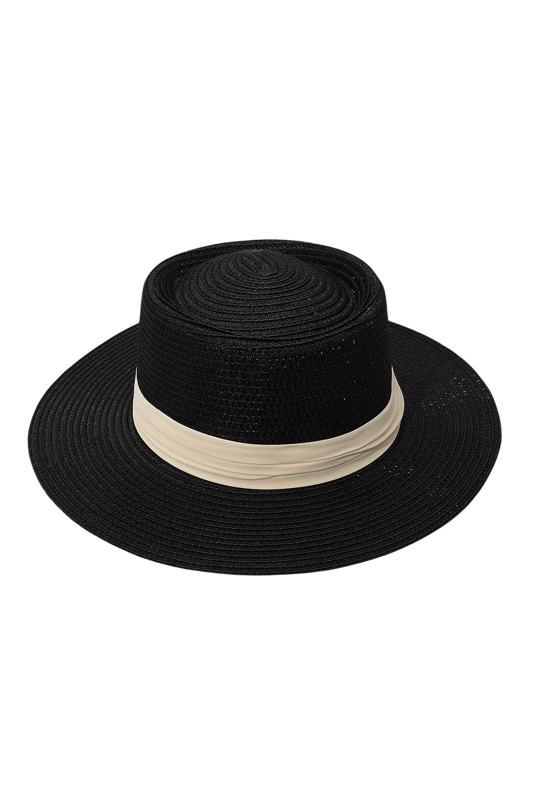 Ivory Banded Straw Boater Hat