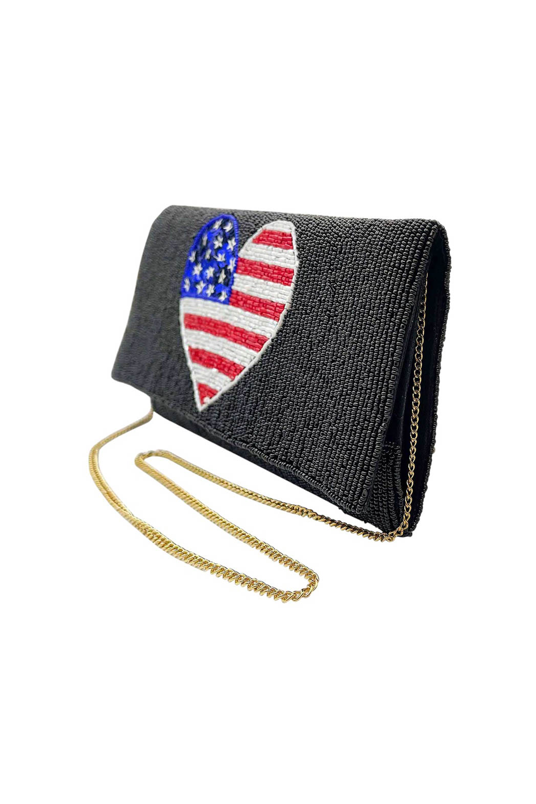 Stars and Stripes Heart Beaded Clutch Shoulder Bag