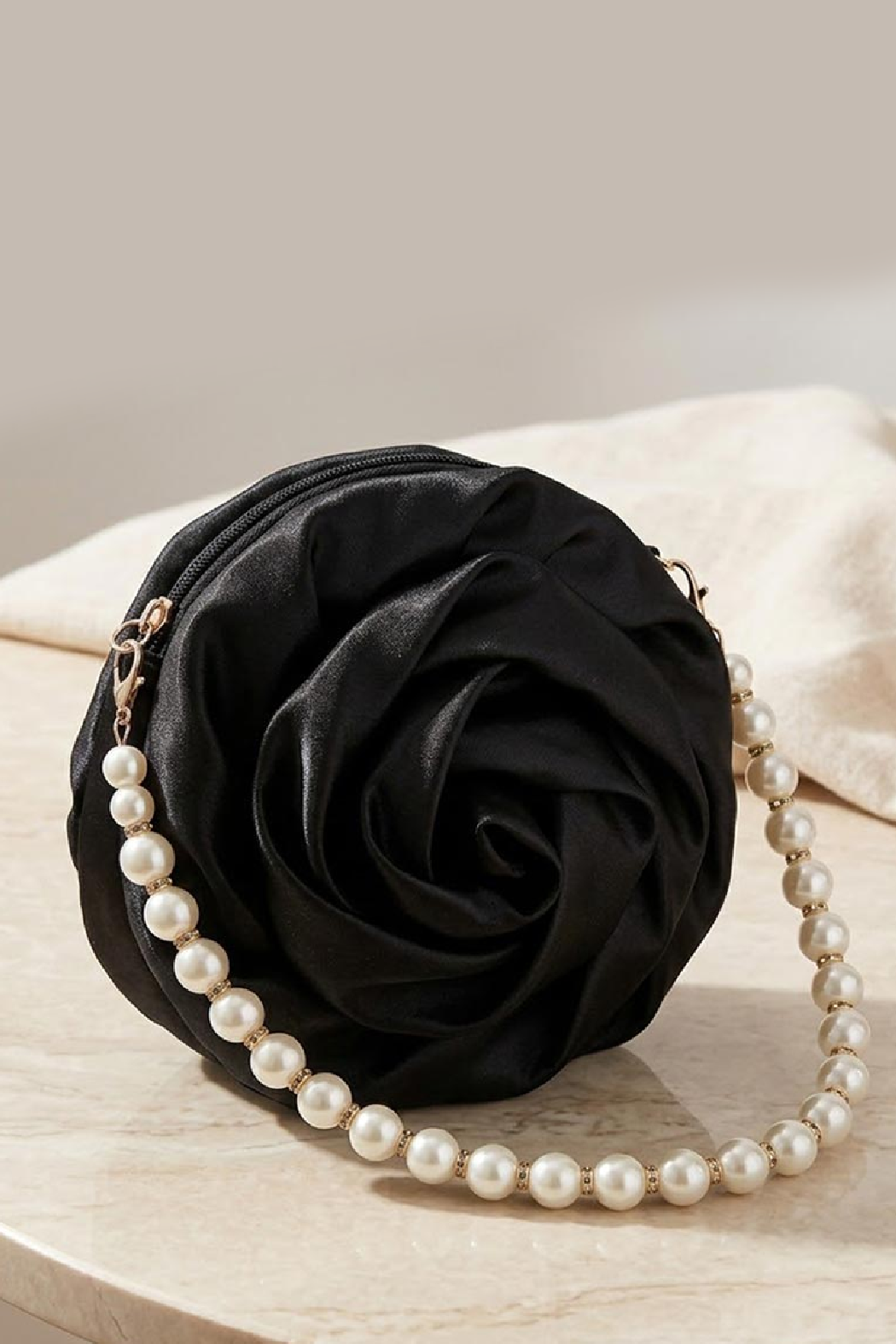 Black Satin Rose Evening Bag