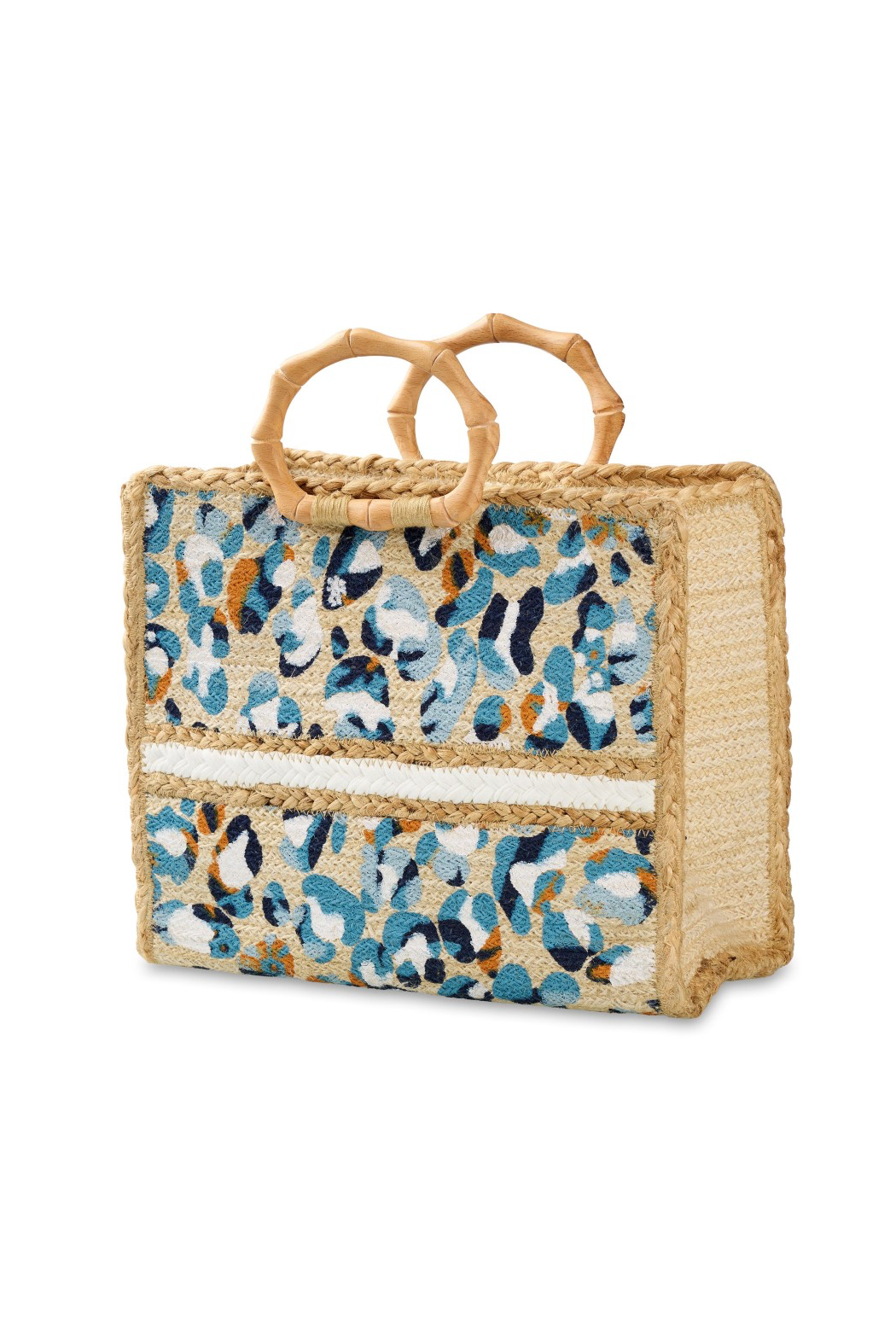 Abstract Animal Print Jute Straw Bag