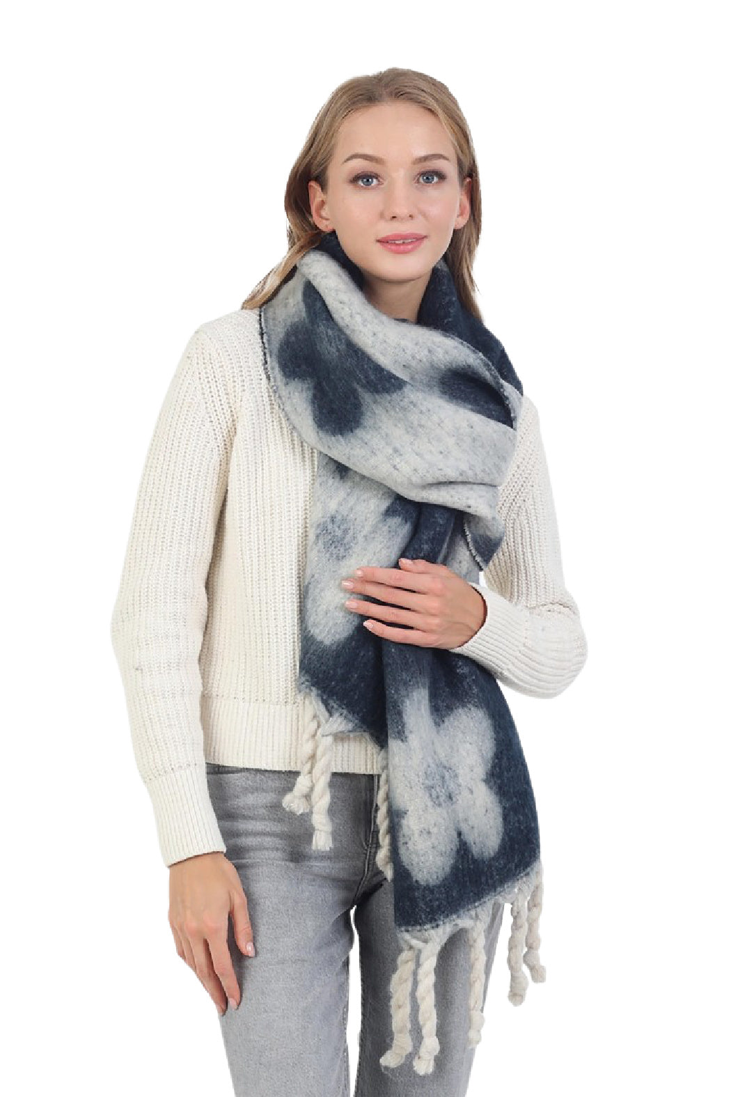 Flower Twisted Fringe Scarf