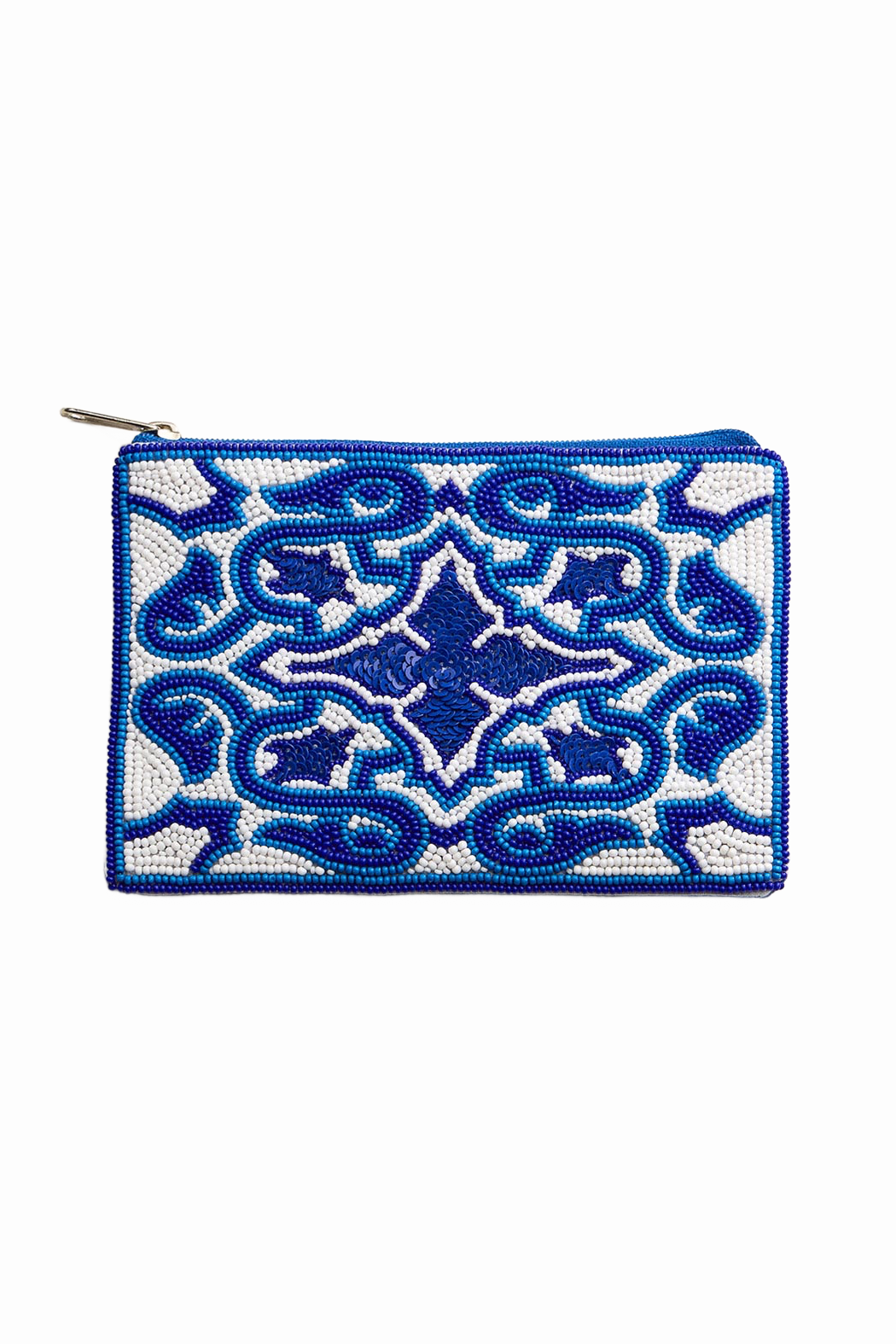 Blue Geometric Beaded Pouch