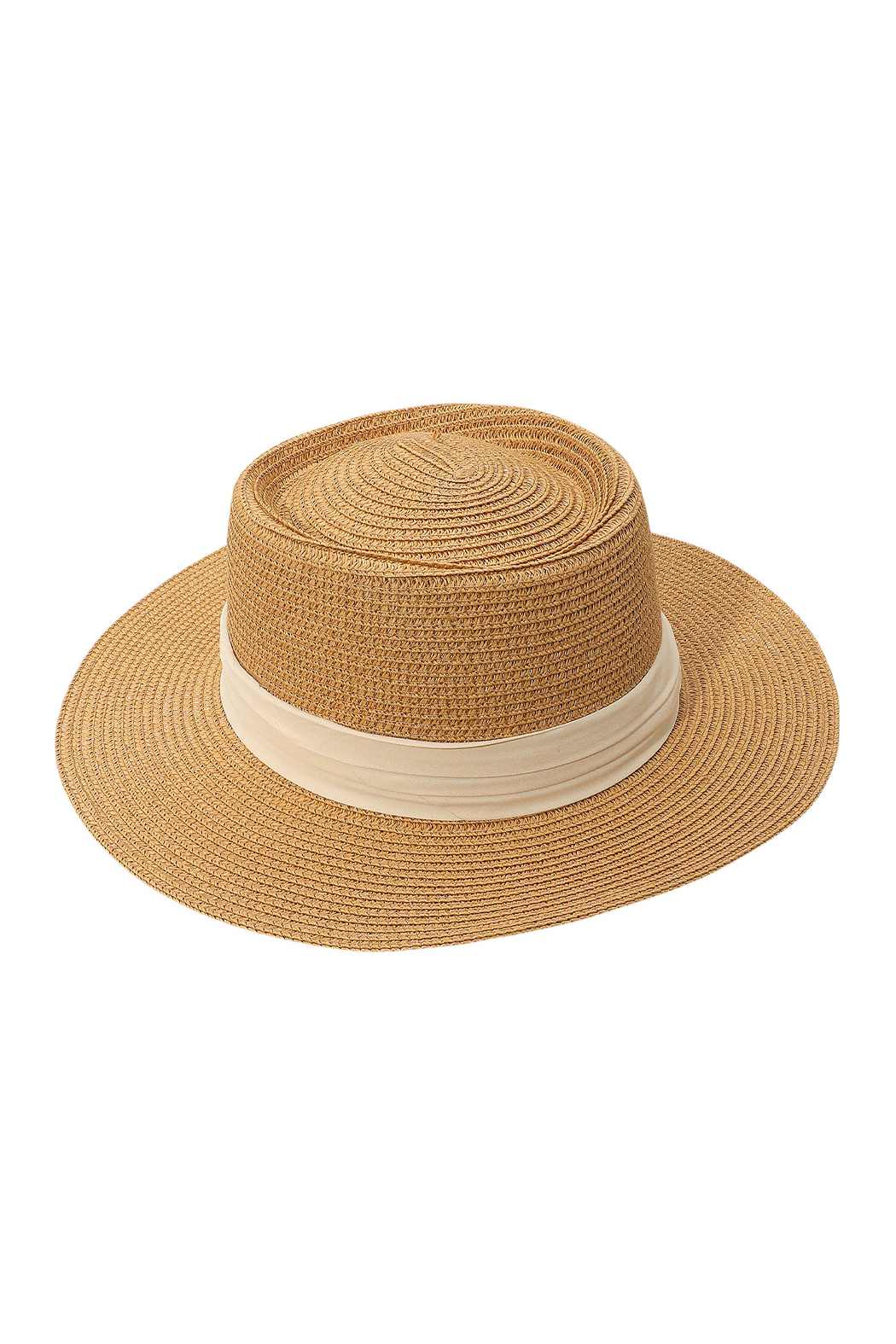 Ivory Banded Straw Boater Hat