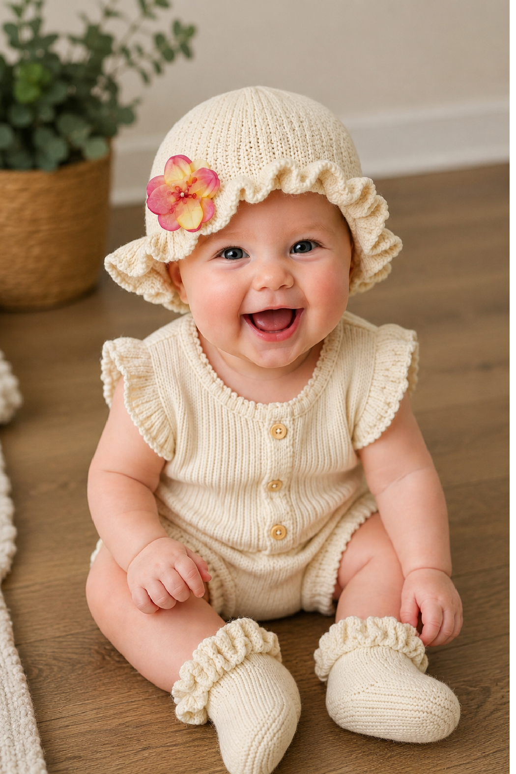 Rosey Baby Bonnet and Bootie Set