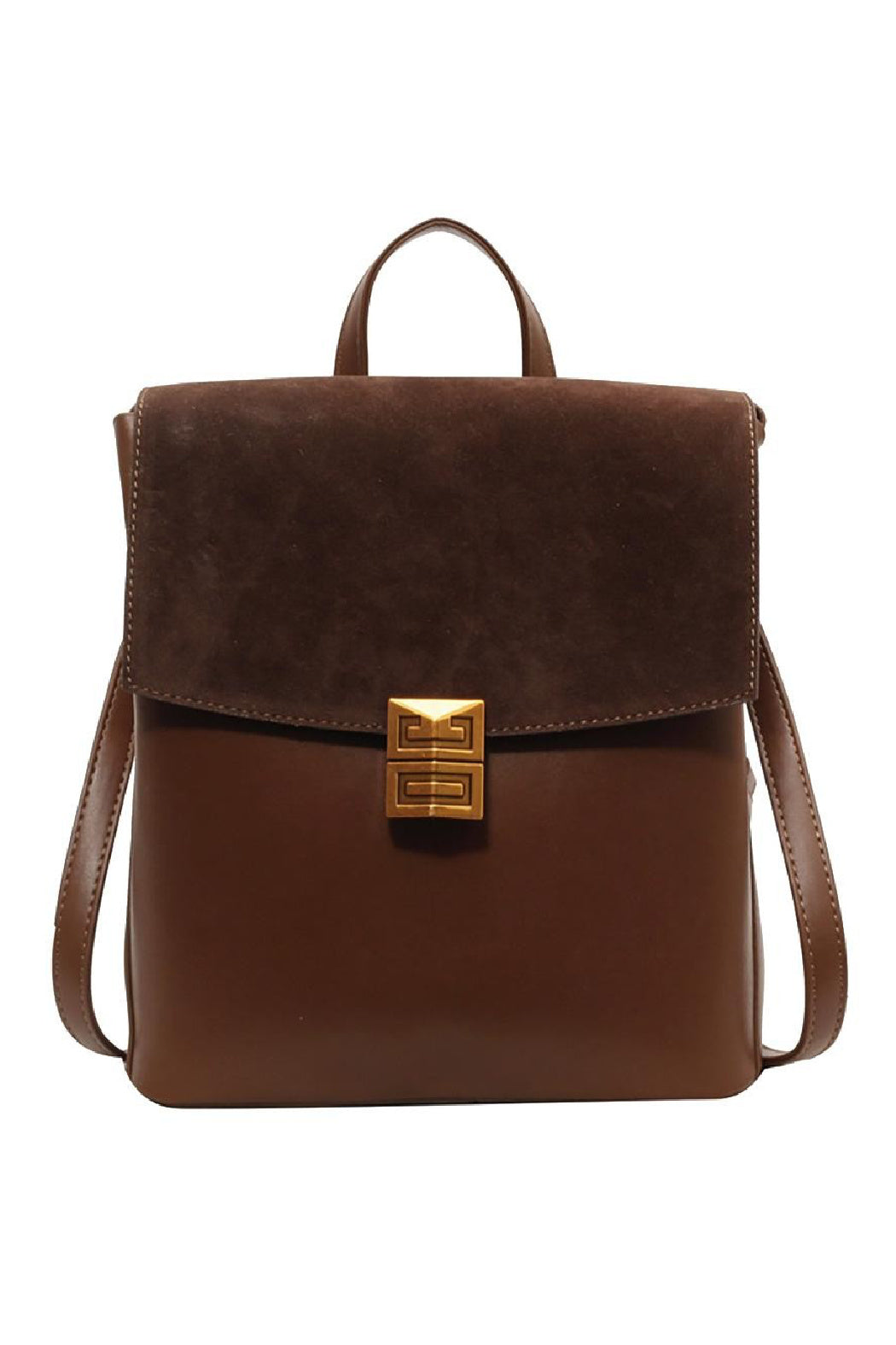Suede Fold-Over Vegan Leather Backpack Bag