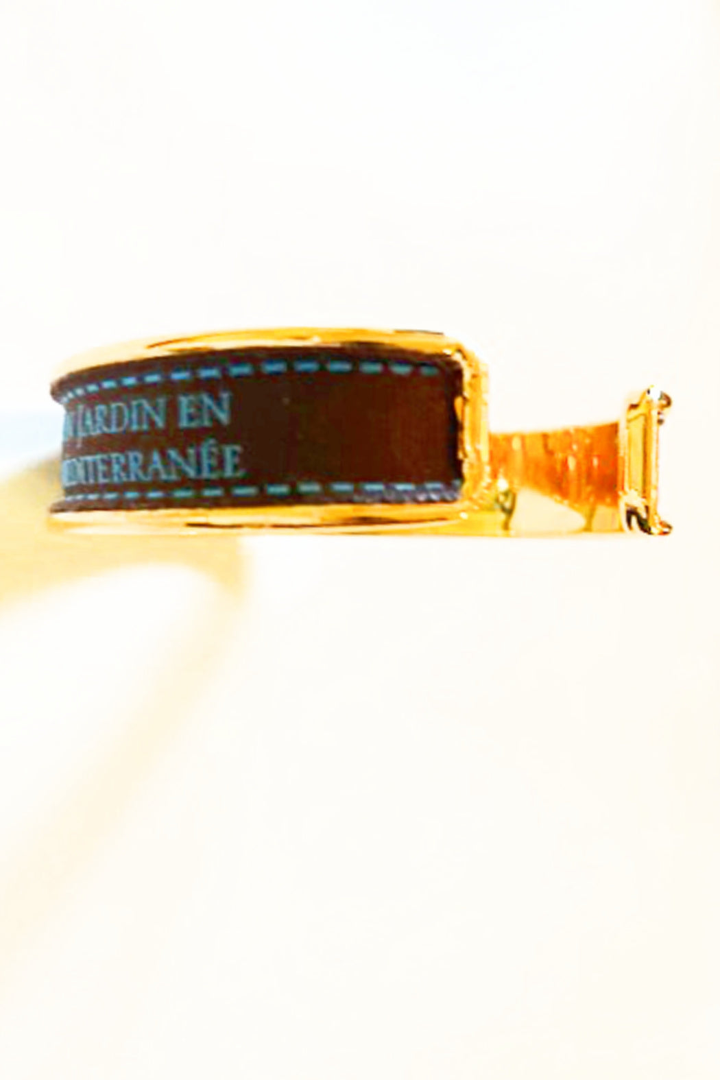 Hermes Brown and Blue Ribbon Upcycled 18K Gold Plated Cuff