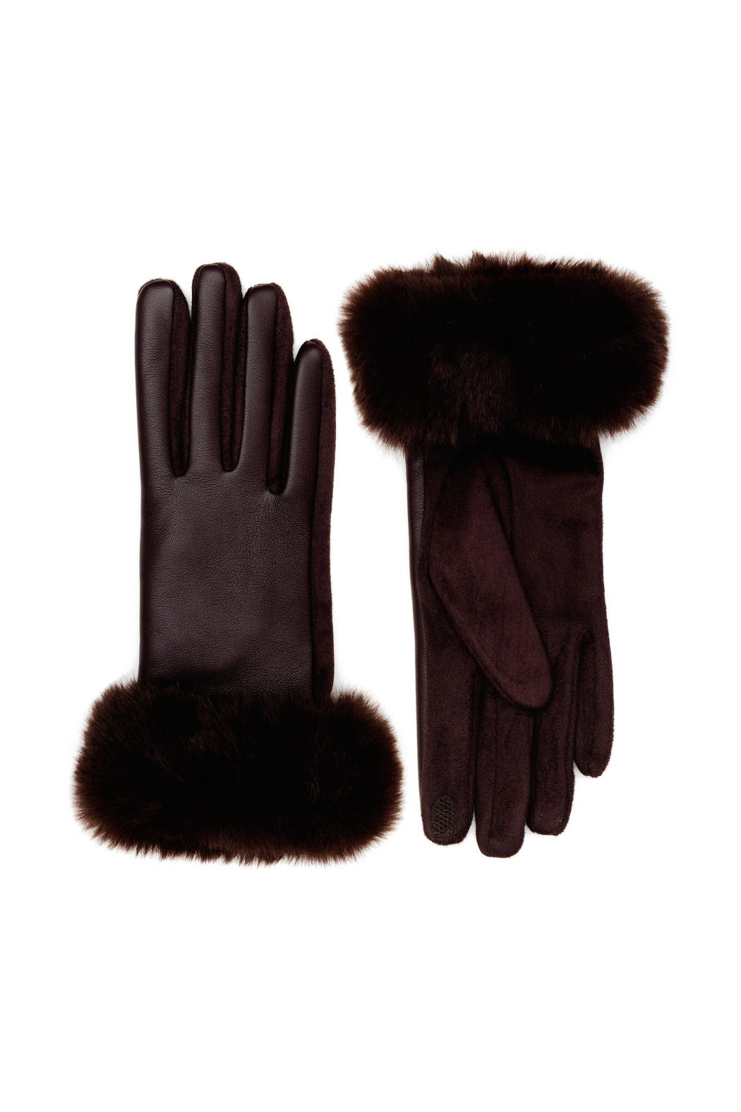 Vegan Leather and Suede Fur Trimmed Gloves