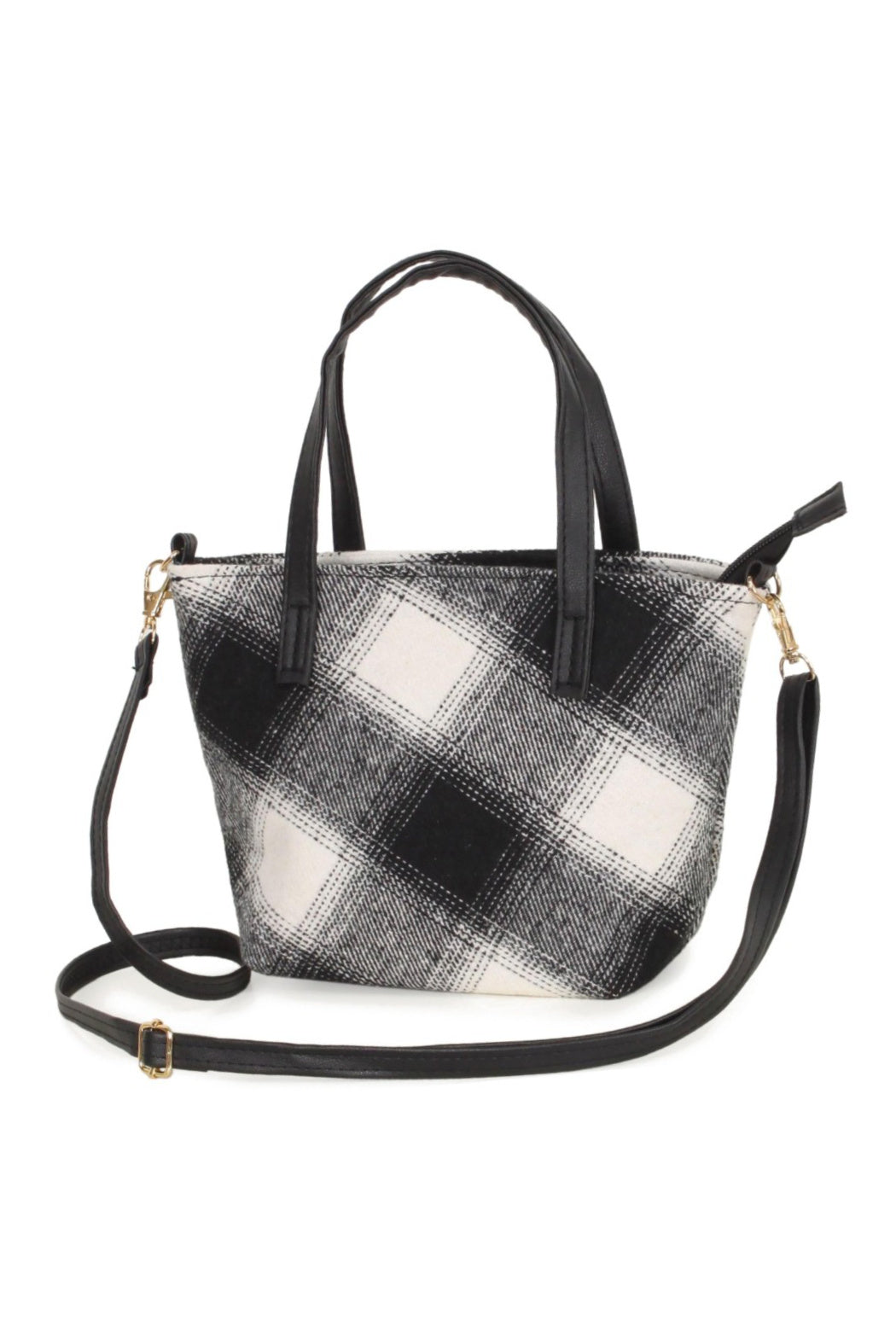 Buffalo Plaid Satchel with Shoulder Strap Bag