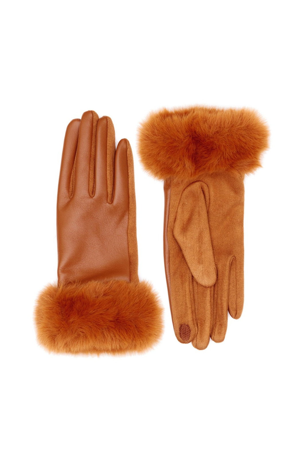 Vegan Leather and Suede Fur Trimmed Gloves