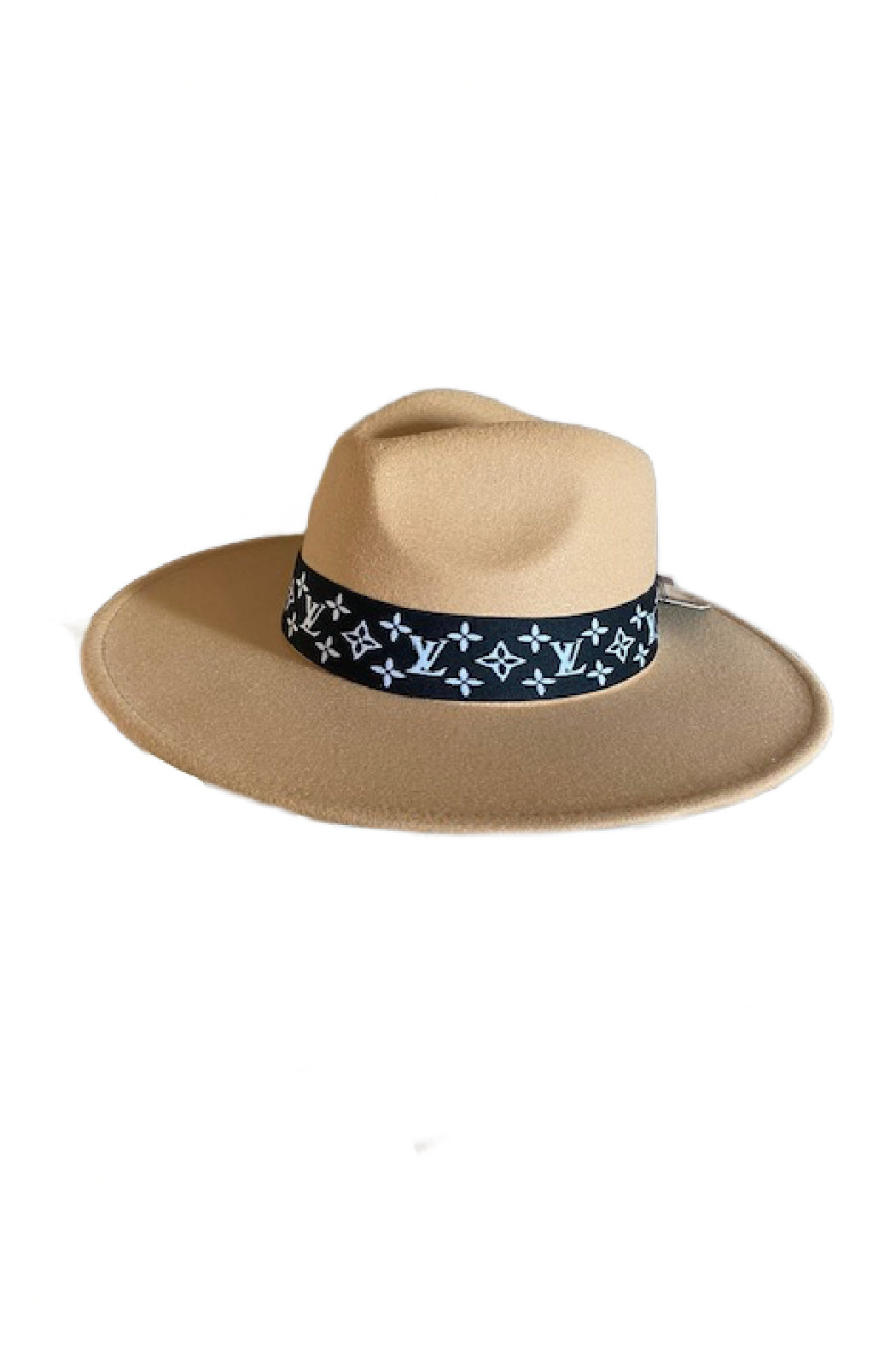 Upcycled LV Inspired Banded Camel Fedora Hat