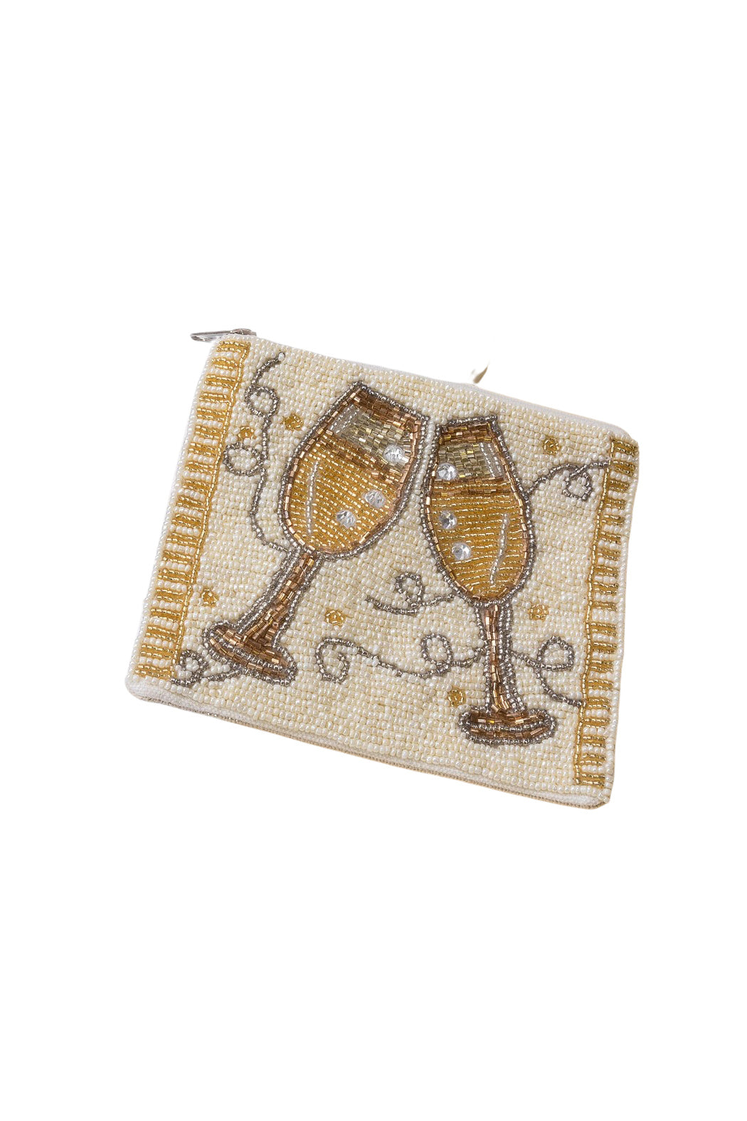 Champagne Glass Beaded Pouch Bag