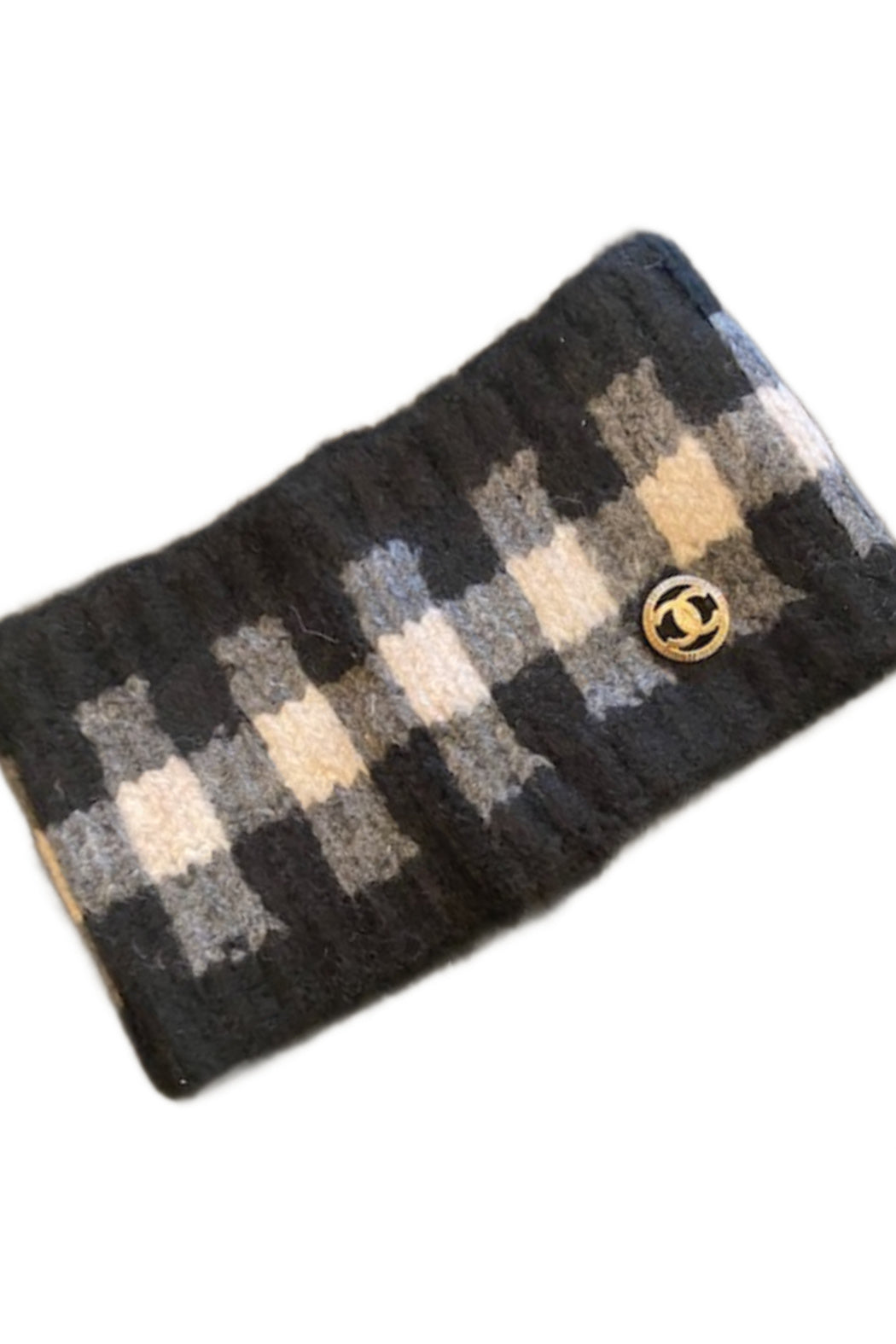 Chanel Button Buffalo Plaid Knit Headband