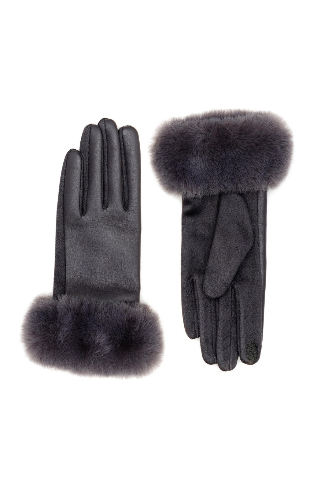 Vegan Leather and Suede Fur Trimmed Gloves
