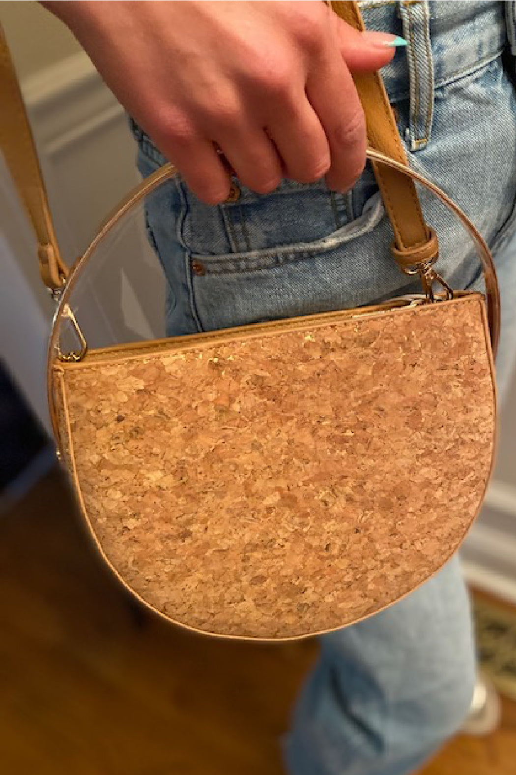 Cork and Metallic Satchel Crossbody Bag