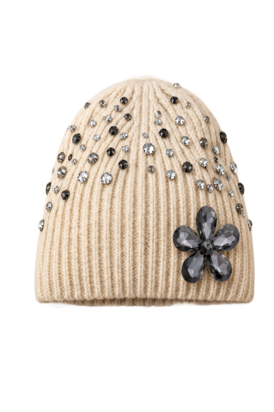 Removable Crystal Flower Beanie
