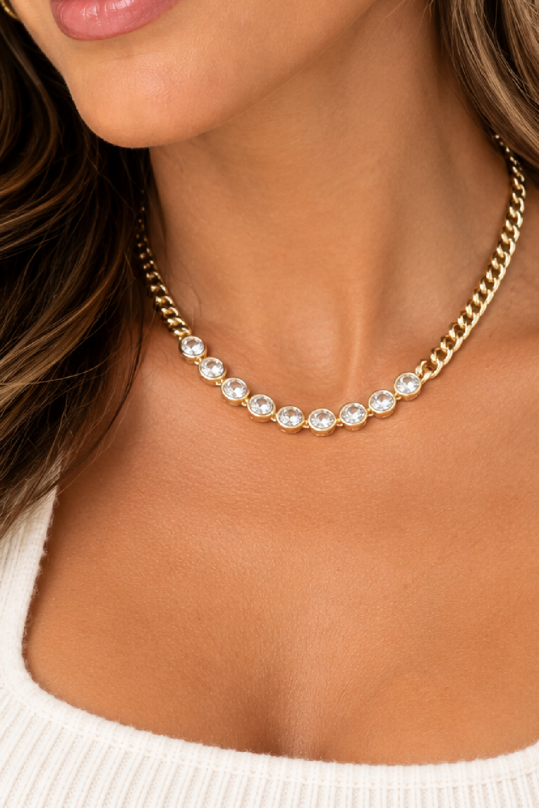 Gold Plated Cubic Zirconia Cuban Chain Necklace
