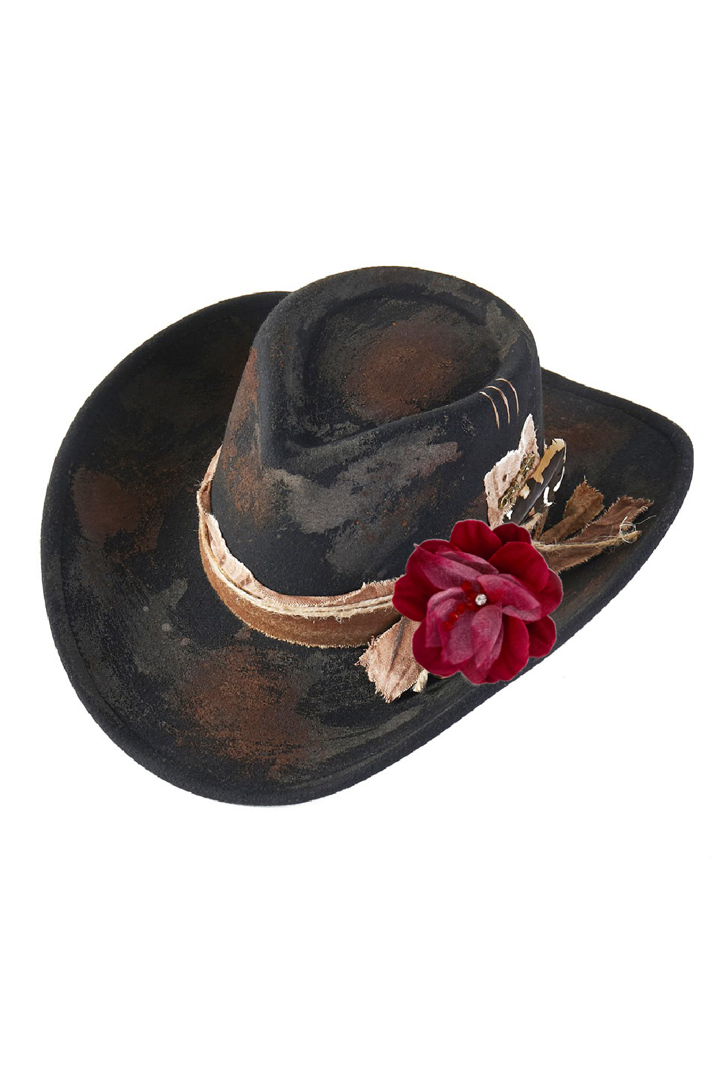 Choose Your Shape Rosey Black Distressed Fedora