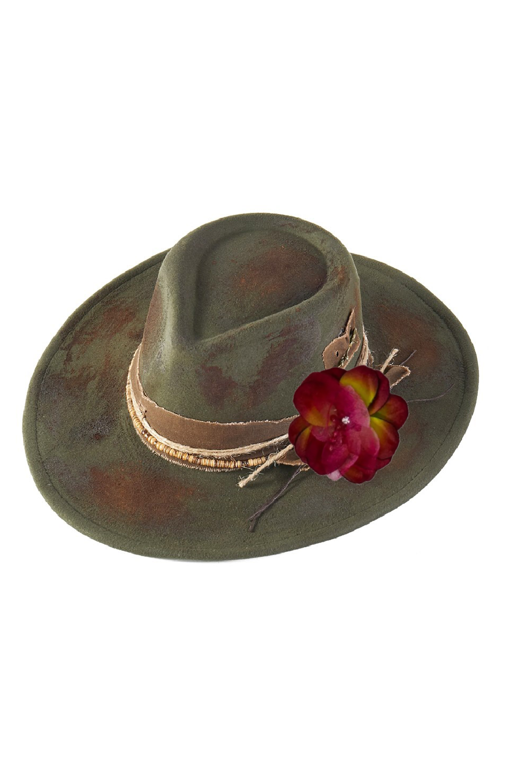 Choose Your Shape Rosey Olive Distressed Fedora