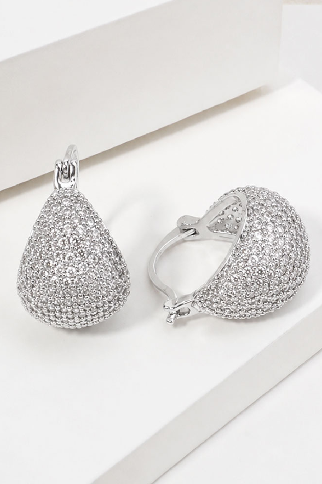 Gold Plated Cz Teardrop Hoop Earrings