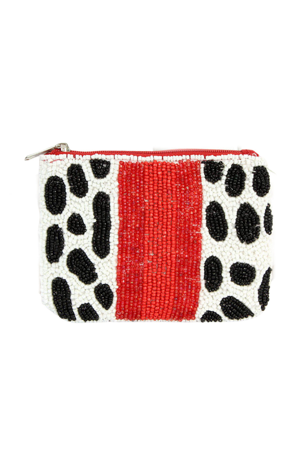 Black Spotted Varsity Stripe Beaded Pouch Bag