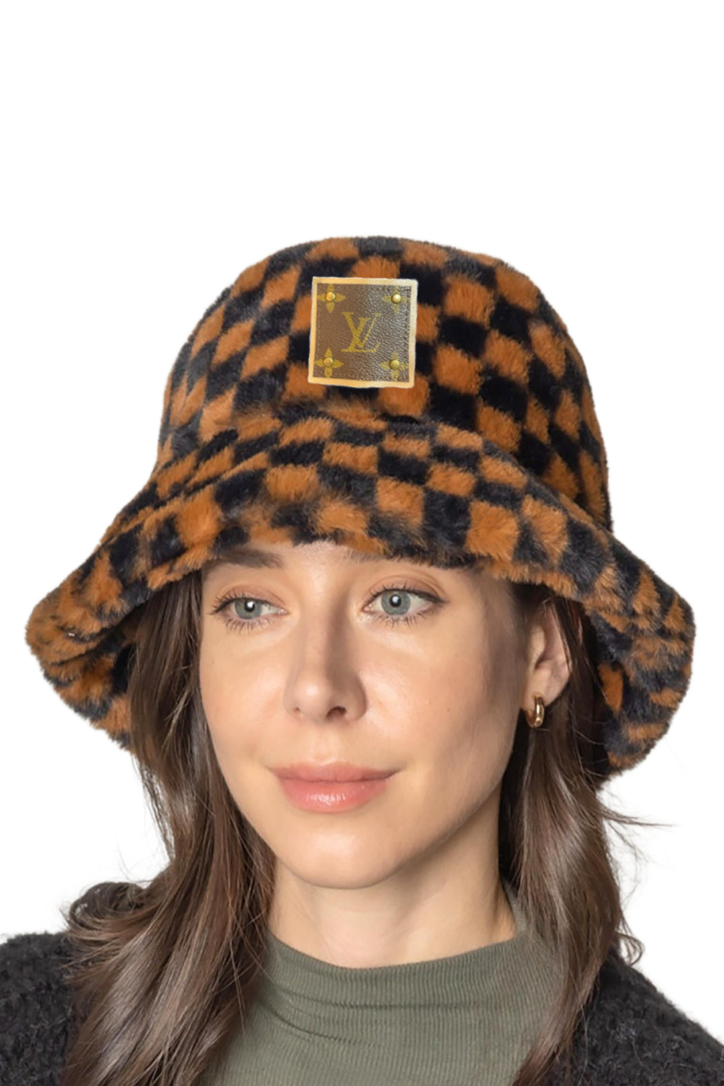 Upcycled Faux Fur Checker Bucket Hat