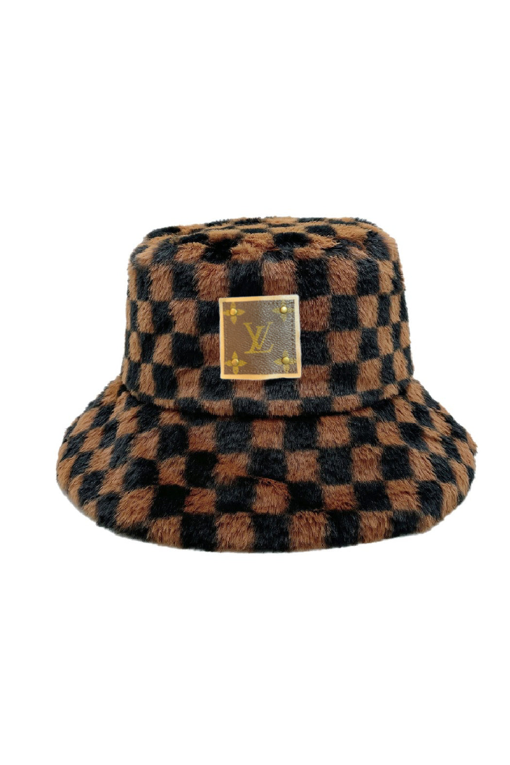Upcycled Faux Fur Checker Bucket Hat