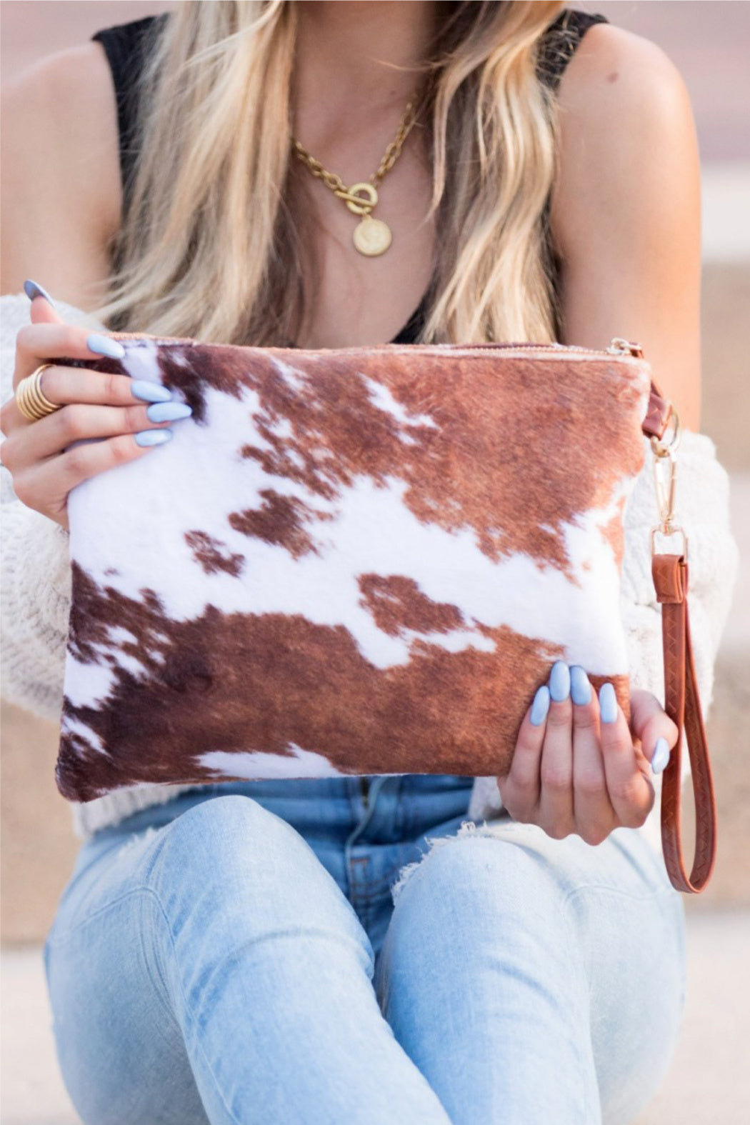 Faux Fur Cow Pattern Wristlet