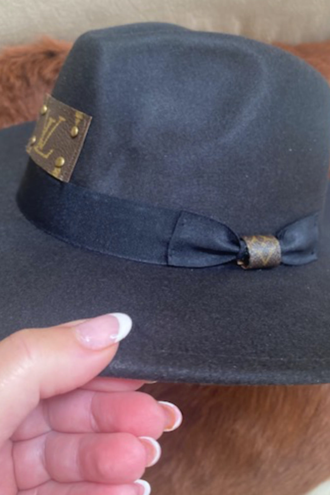 Louis Vuitton Upcycled Black Felt Fedora