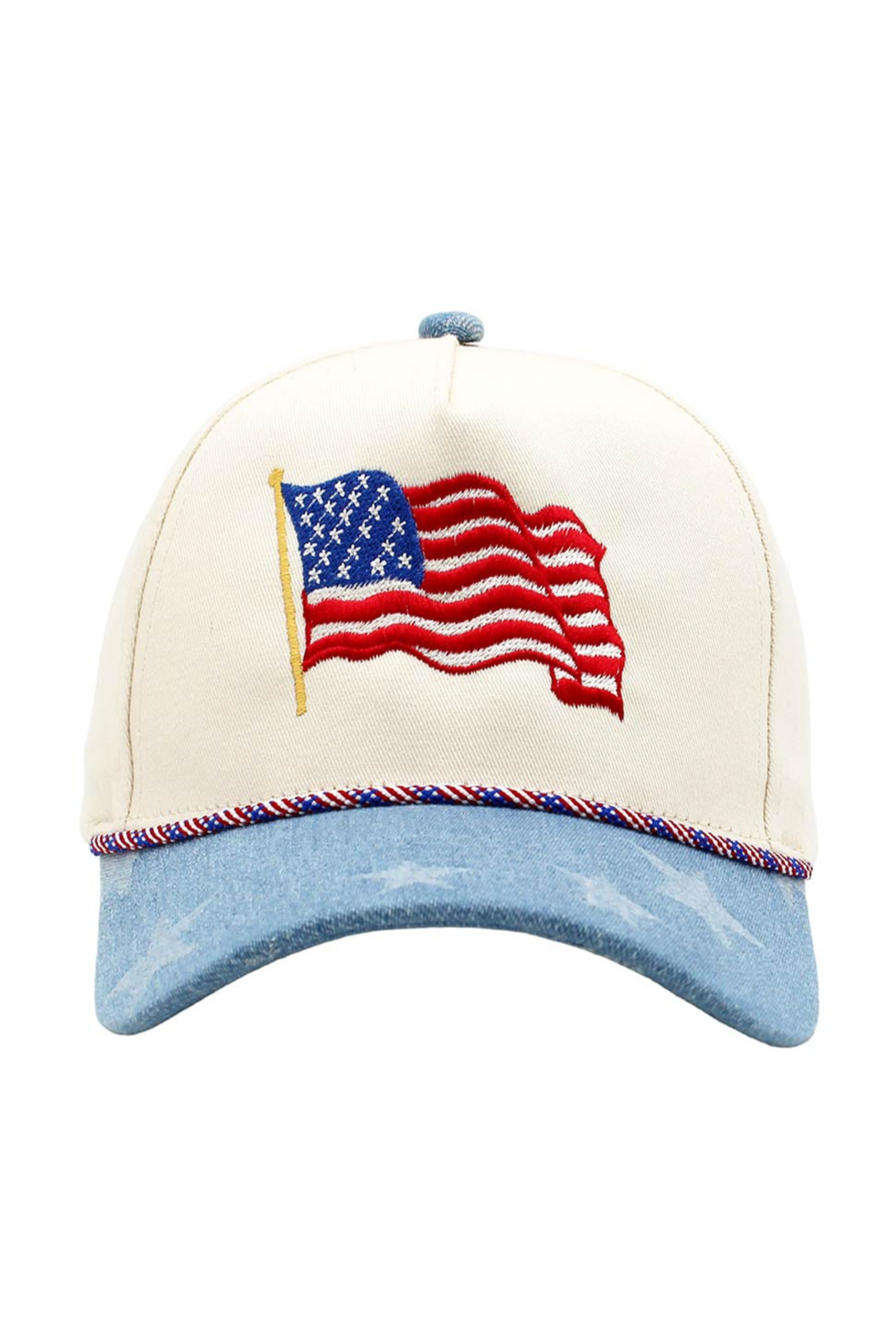 Waving American Flag Embroidered Cap