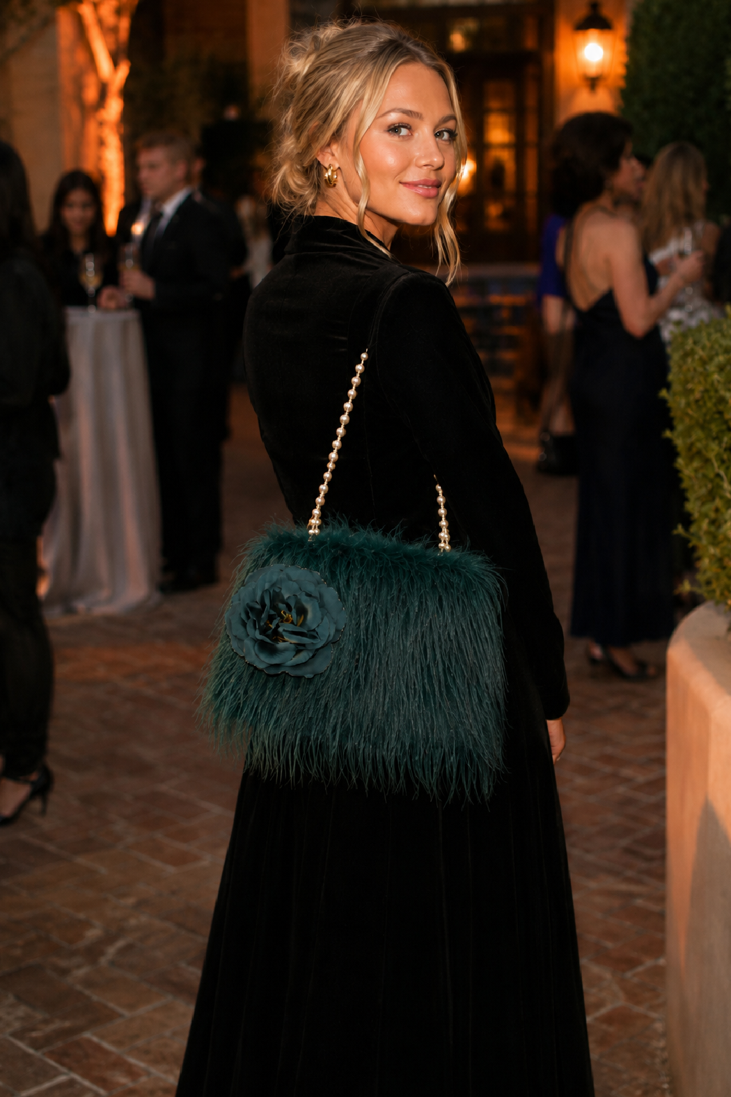 Fringy Flower Faux Fur Shoulder Bag