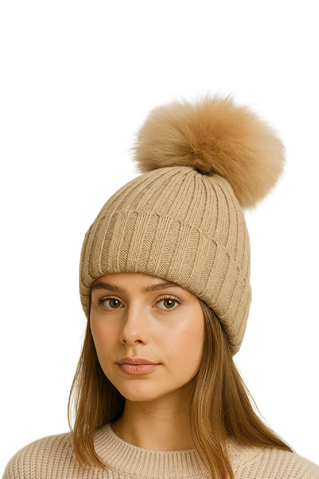 Genuine Fur Pom Beanie